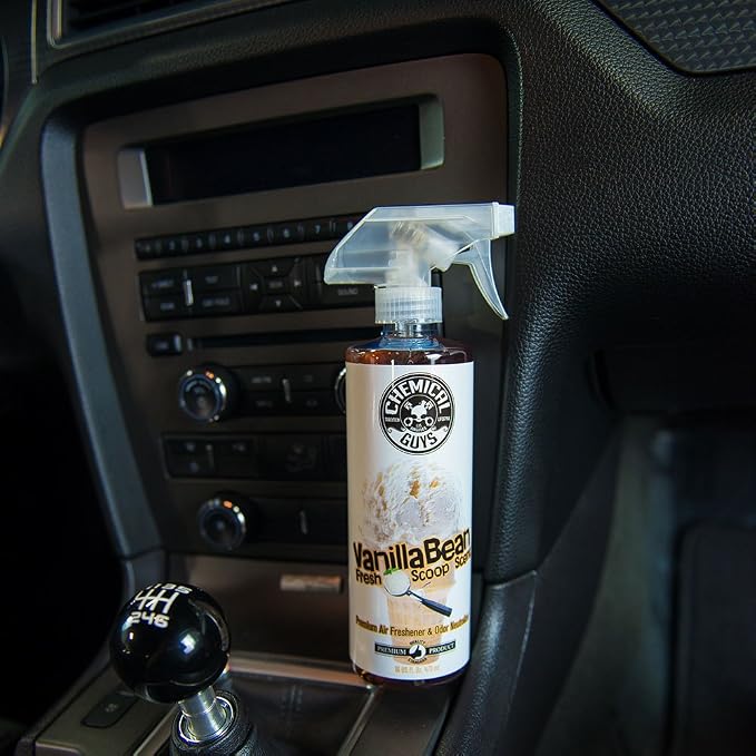 Chemical Guys Vanilla Bean Fresh Scoop Scent Air Freshener, 16 fl oz | Odor eliminator for cars, trucks, home, and office, authentic ice cream-inspired sweet dessert fragrance