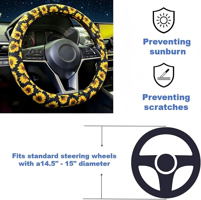 14-15 Inch Car Steering Wheel Cover, Breathable,Soft Non-Slip Steering Wheel Protector, for Most Cars, Trucks and SUV (HHYJ)