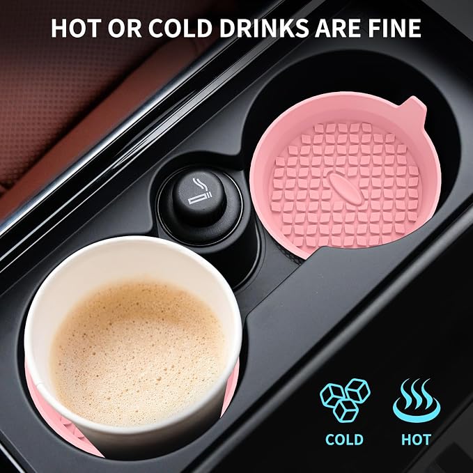 ME.FAN Car Cup Holder Coasters [4 Pack] Silicone Cups Mats, Automotive Universal Non-Slip Recessed Interior Accessories Pink