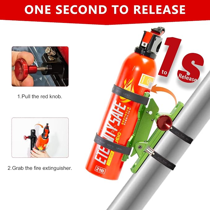 Aluminum Quick Release Fire Extinguisher Mount for 1-10LB Extinguisher | Fit Most Vehicle, Adjustable Roll Bar Holder Compatible with Jeep Wrangler TJ/JK/JL/JKU, Polaris RZR, Can-Am X3, Neon Green