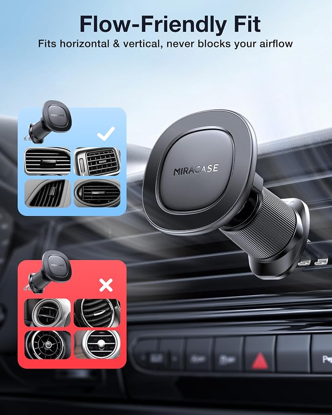 Miracase Car Phone Holder for Magsafe [Super Strong Magnets] Magnetic Phone Holders for Your Car, 360°Adjustable Air Vent Hands Free Cell Phone Mount Cradle (Matte Black, Regular)