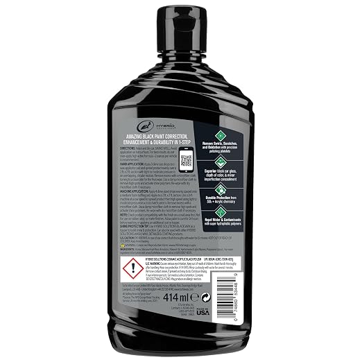 Turtle Wax Hybrid Solutions Ceramic Acrylic Black Car Polish and Wax, Car Scratch Remover & Car Paint Restorer for Black Cars, Deep Shine, Ceramic Coating Protection & Water Beading, 14 oz (Pack of 3)