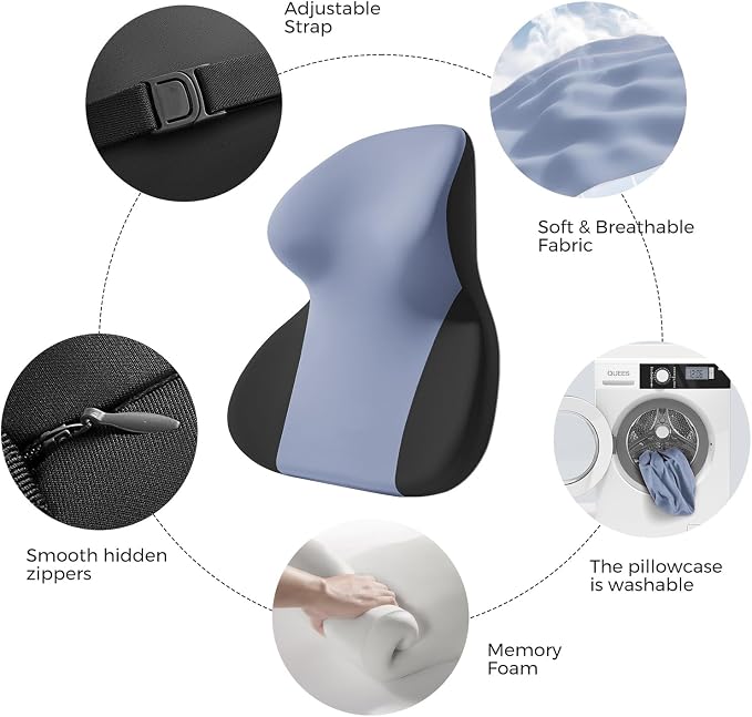 BEBAS Car Headrest Pillow, Ergonomic Neck Pillow with Memory Foam, Enlarged Surface for Head Neck Shoulder Support, Breathable Removeable Car Seat Pillow for Pain Relief(BlackBlue, 1 Pack)