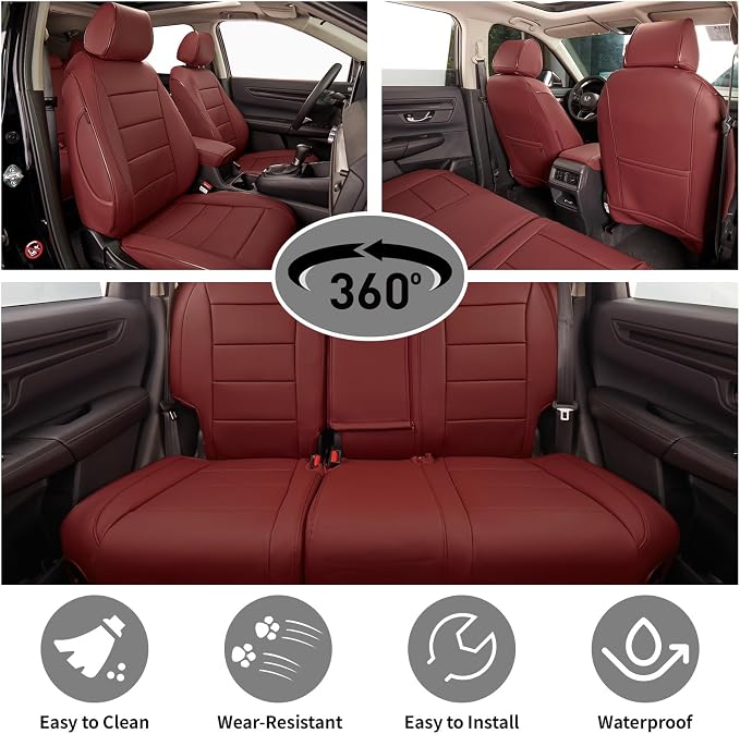 EKR Car Seat Covers for Honda CRV 2017-2022 Leatherette Full Set | Custom Fit for Honda CRV 2017 2018 2019 2020 2021 2022,Factory-Style Interior Upgrade,Full Wrap,Faux Leather(Burgundy)