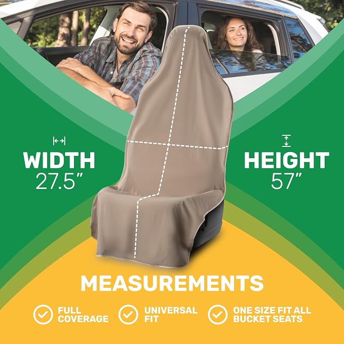 UltraSport Waterproof Towel Car Seat Cover, Universal Fit, Sweatproof & Odor-Resistant Front Seat Protector, Quick-Dry, Machine Washable for Gym, Pets, Travel, Outdoor Adventures, Tan, 2-Pack