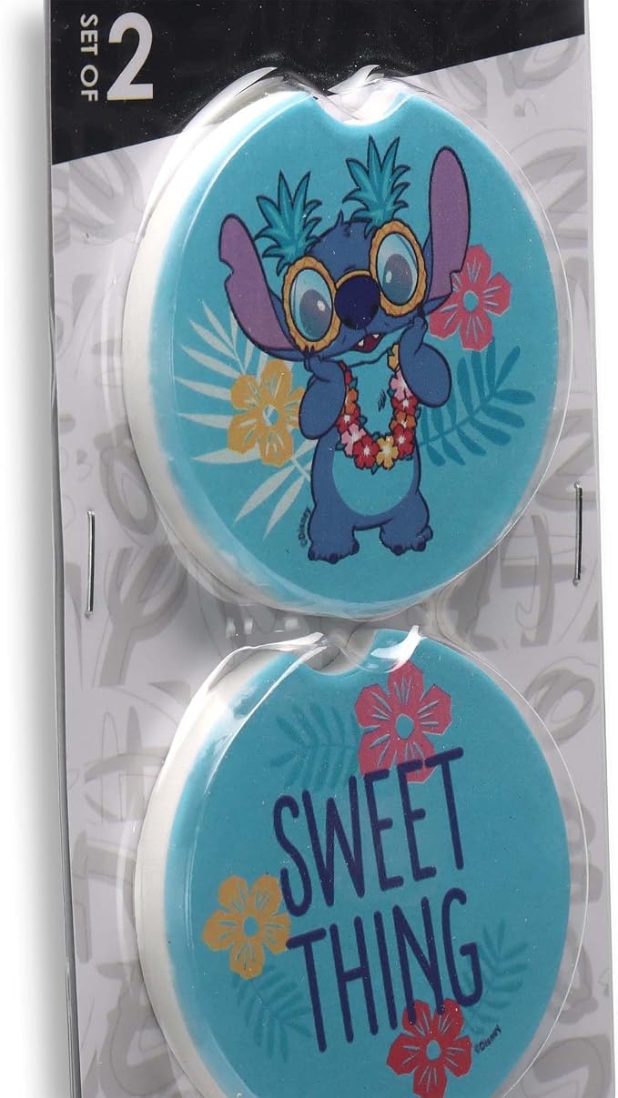 Disney Lilo and Stitch Sweet Thing Ceramic Car Coasters | Fun Auto Coasters, Set of 2 for Car or Truck