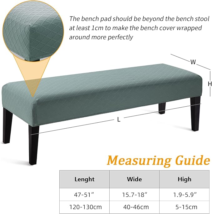 Fuloon Waterproof Dining Bench Cover, Removable Slipcover Washable Seat Protector for Living Room, Bedroom, Kitchen (Dark Green)