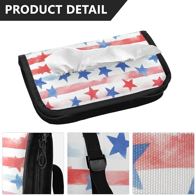 Car Visor Tissue Holder Mask Holder for Car, Car Tissue Box Sun Visor Napkin Holder Car Visor Accessories Adjustable Straps Reusable Durable Easy to Install July 4th Stripes Stars White