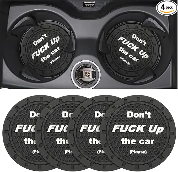 8sanlione Car Cup Coaster, 4Pcs 2.75 Inch Auto Cup Holder Insert Coasters, Non-Slip Waterproof Embedded Drink Mat, Automotive Interior Accessories for Men and Women (A Black/4PCS)