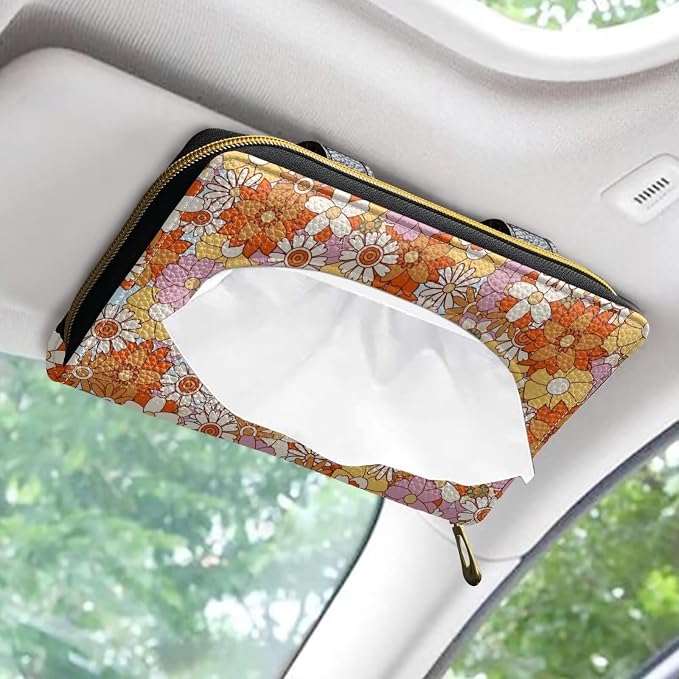Colourful Daisies Car Visor Napkin Box Automotive Tissue Holder Daisies Car Interior Accessories Multi Functional Tissue Case Holder