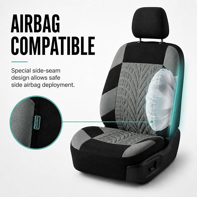 FH Group Full Set Travel Master Car Seat Covers, Airbag and Split Rear Car Seat Cover Universal Fit Interior Accessories for Cars Trucks SUV, Automotive Seat Covers, Gray