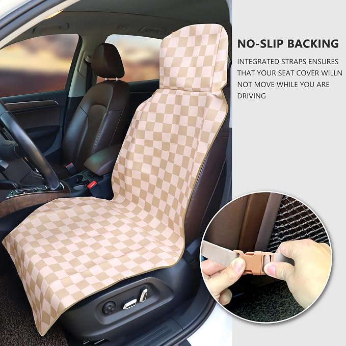 3tyto Universal Car Seat Covers, Waterproof Neoprene Seat Covers - Waterproof & Sweatproof, Machine Washable, Non-Slip Seat Protector for Car, Truck, SUV, Van (Checkered, 2 Pack)