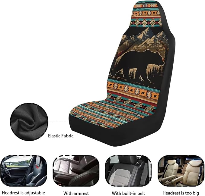 Two Front Car Seat Covers Forest Bear Navajo Bear Automotive Car Interior Covers Vehicle Cushion Seat Cover Set Universal Fit for Cars Trucks and SUVs