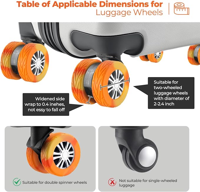 8Pcs Luggage Wheel Covers, Travel Accessories (Gradient Warm Orange) | Wear-resistant & anti-noise silicone covers. Fits 2-2.4" wheels. Protects suitcase wheels. Travel essential for suitcases