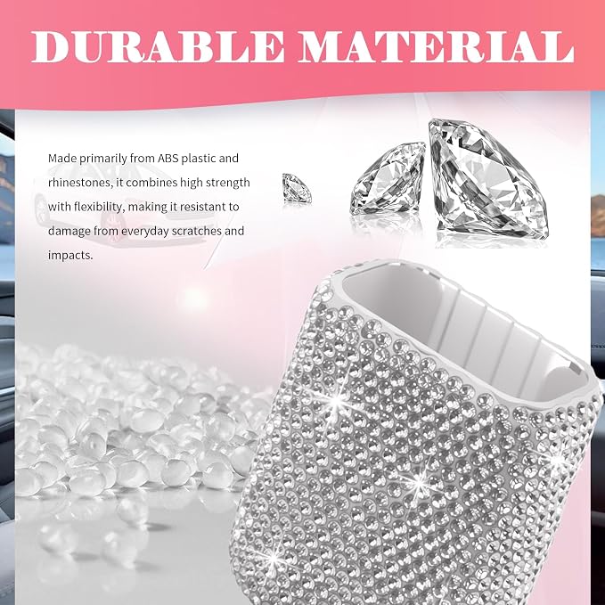 Bling Chapstick Holder for Car with Rhinestone,Portable Car Chapstick Holder as Chapsticks Organizer,Self-Adhesive Cars Lip Balm Holders Cars Interior Accessories for Women (White)