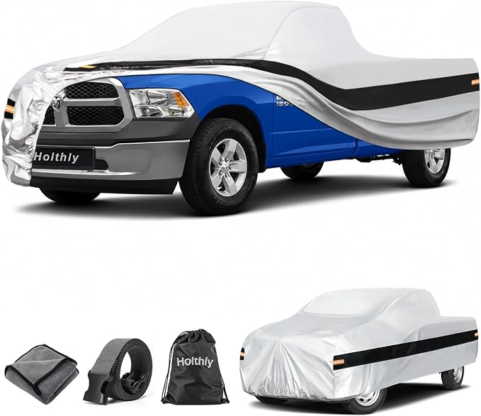 10 Layers Truck Cover Waterproof All Weather Custom Fit for Ford/Ram/Chevrolet Regular Cab Long Bed, Outdoor Full Exterior Pickup Car Cover for Automobiles Sun Rain Snow Ice Protection. Sliver