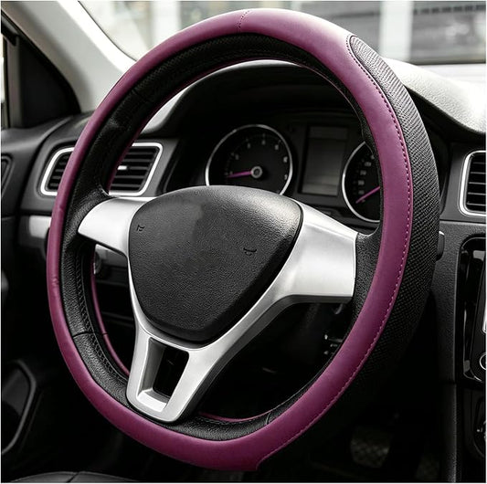 Sun Walker Steering Wheel Cover, Breathable Leather Steering Wheel Covers with Perforated Sides, Anti-Slip Comfortable Grip Auto Sleeve for 14.5-15 Inch Wheels, Car Accessories (Purple)