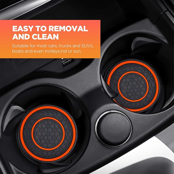 2 PCS Universal Car Cup Coasters, Non-Slip Anti Dust Mats, 2.75 Inch, Suitable for Most Car Interior (Orange)