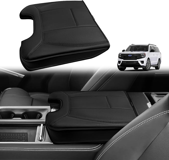 Muslogy Center Console Armrest Cover Fit for Ford Expedition 2025 2026 Accessories, Comfort Armrest Pad Console Lid Cushion Vegan Leather 1-Inch Extra Thick
