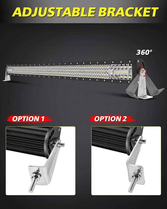 LED Light Bar Side Mounting Brackets Kit Heavy Duty Stainless Steel Side Brackets for Straight or Curved Single-Row LED Light Bar Up to 54 Inch - 8MM Hole