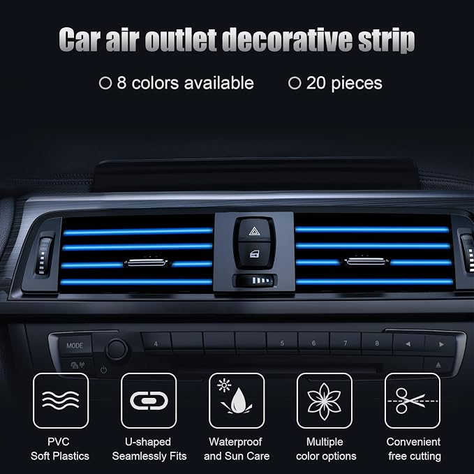 20 Pieces Universal Car Air Conditioner Vent Trim Decoration Strip Accessories, Waterproof Flexible Shiny Auto Car Interior Accessories for All Air Vent Outlet