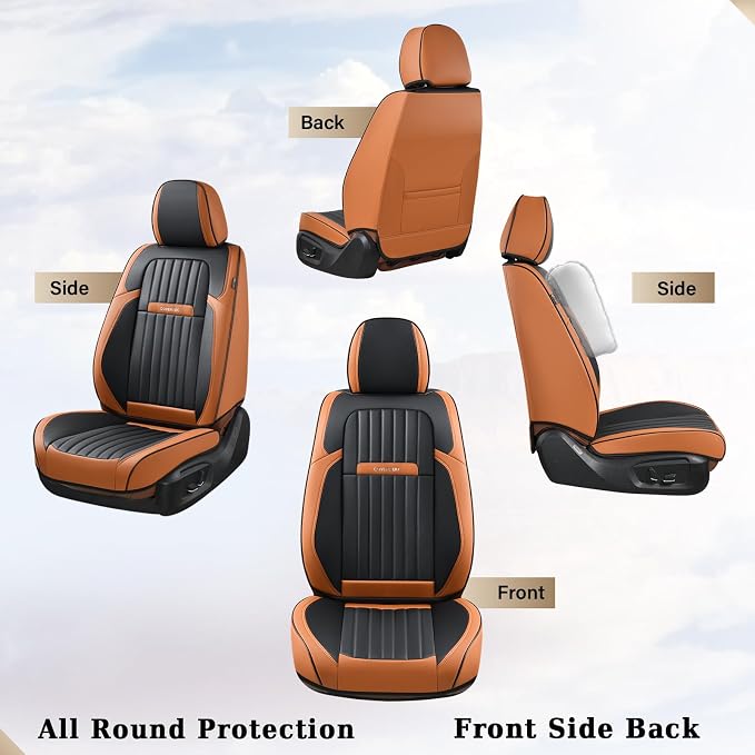Coverado Car Seat Covers Full Set, Nappa Leather Seat Covers for Cars, Car Seat Protector Car Seat Cushion, Front and Back Seat Protectors Cushions Universal Fit for Most Cars Vehicles(Brown&Black)