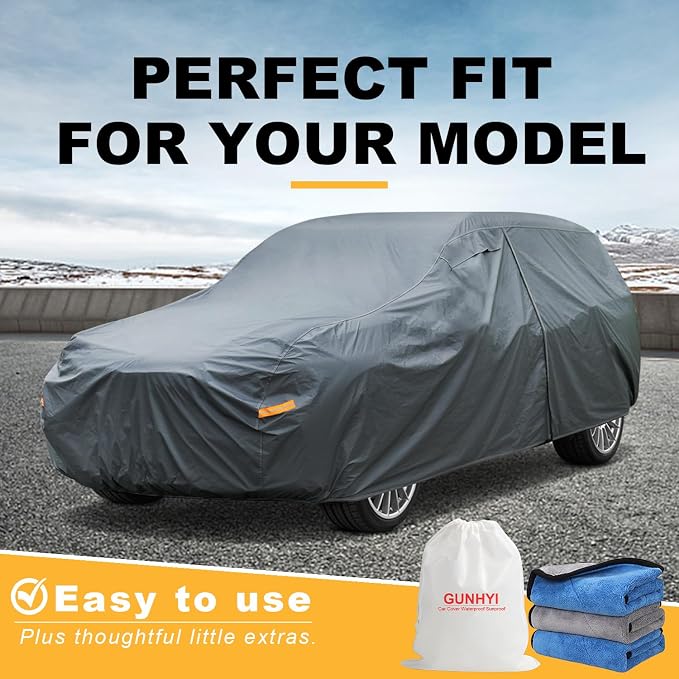 GUNHYI Premium Car Cover Custom Fit Chevrolet Tahoe (2007-2026), 16 Layers Heavy Duty Car Cover Waterproof All Weather with Zipper Door for Sun Rain Snow Dust Uv Protection