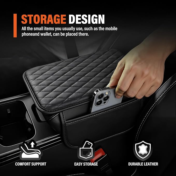Center Console Cover with 2 Storage Bags, Universal Arm Cover for Car Pad Middle Console Cover, Scratch-Resistant & Waterproof, Easy to Clean