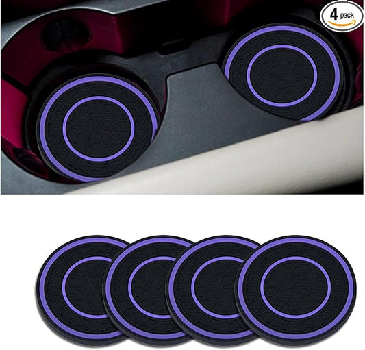 4 Pack Car Coasters for Cup Holder, 2.75 Inch Universal Auto Waterproof Coasters Silicon Insulation Cup Mats,No-Slip Anti Dust Insert Coaster for Woman Man, Suit for Vehicle Interior (Black/Purple)