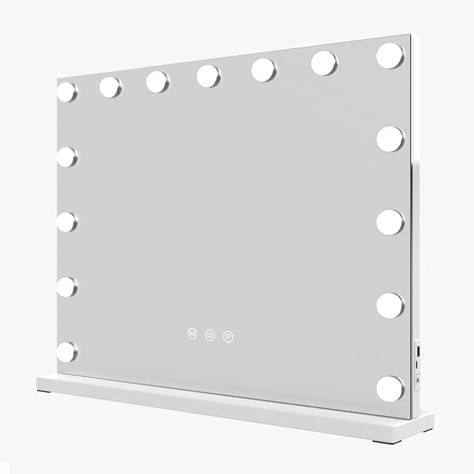 Lighted Vanity Mirror with Lights — 15 LED Bulbs 3 Color Modes Touch Control Makeup Mirror with Detachable 10X Magnifying Mirror, Tabletop & Wall Mount for Bedroom Dressing Table