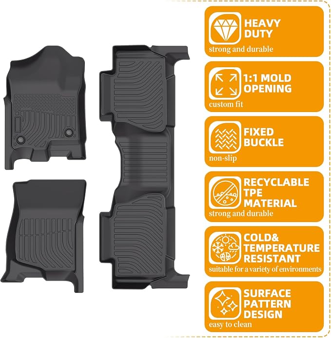 Floor Mats for Chevy Tahoe 2007-2014, ONLY 8seats, Front&Rear Row & Cargo | for GMC Yukon Bench(NOT fit XL), NOT for Hybrid, Tahoe Floor Mats, TPE Waterproof Summer Winter