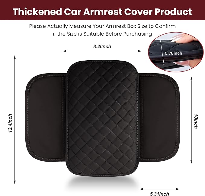 Upgraded Car Middle Center Console Cover with 2 Storage, Universal Microfiber Leather Car Armrest Cover Cushion for Most Vehicles, Memory Foam Comfort Stylish Leather Scratch-Resistant, Thickened