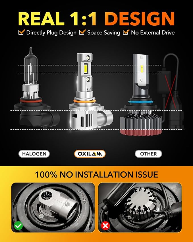 OXILAM Upgraded 9005 9006 Bulbs Combo, 100,000LM 6500K Cool White Super Bright Fog Light Bulbs for Halogen Replacement, Plug and Play, IP68, Pack of 4
