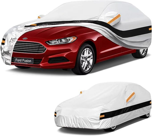 10 Layers Car Cover Custom Fit for Ford Fusion (2005-2026), Waterproof All Weather for Automobiles, Outdoor Full Cover Sun Dust Rain Protection with Cotton.Silver