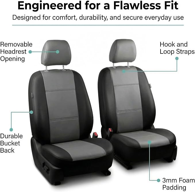 FH Group Car Seat Covers PU Leather Seat Covers Front Pair Set for Interior, Easy to Install Black Automotive Seat Covers – Universal Fit Interior Accessories for Cars Trucks and SUVs PU001102