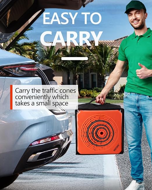 BATTIFE [4 Pack] 36 Inch Collapsible Traffic Safety Cones, Orange Cones, Multi Purpose Pop-up Cones with Reflective Collar, for Road Parking, Driving Practice