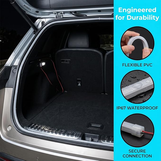 Car Trunk LED Light Strip, 157.5" Flexible Embedded Silicone Vehicle Interior Cargo Area Ambient Lighting, Automotive Trunk LED Light Strip Decor, Universal for SUV Van Truck (Warm Yellow)