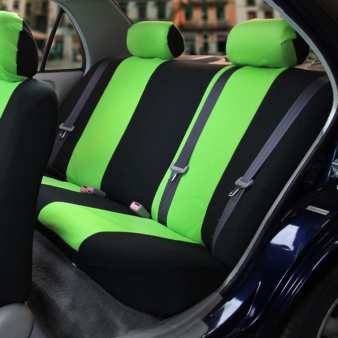 FH Group Car Seat Covers Full Set Cloth - Universal Fit Automotive Seat Covers, Low Back Front Seat Covers, Solid Back Seat Cover, Washable Car Seat Cover for SUV, Sedan and Van Green