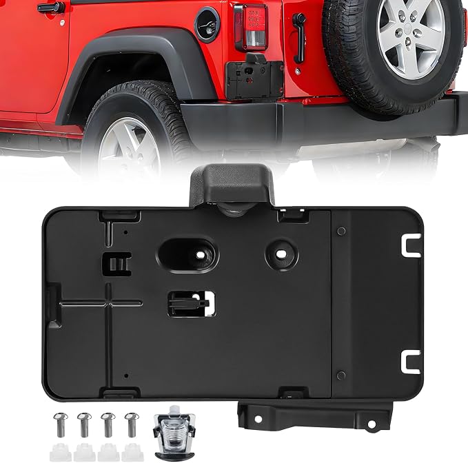 Nilight Rear License Plate Holder with Light for 2007-2018 Jeep Wrangler JK JKU Sahara Rubicon X Sport & Unlimited,Plastic License Plate Mounting Black