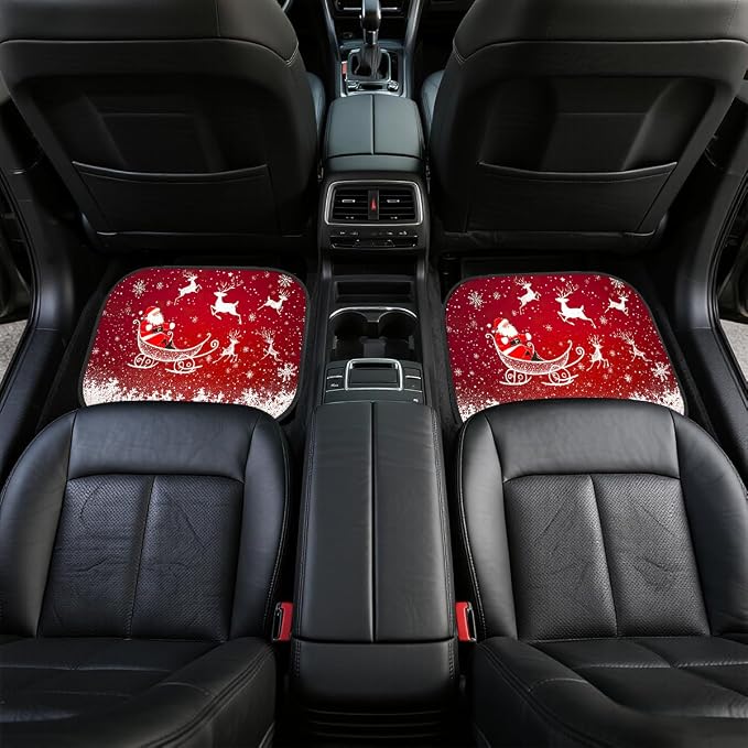 Christmas Car Floor Mats Set of 4 Snowflake Santa Claus Reindeer Red Automotive Car Floor Carpets Non-Slip Auto Car Accessories Universal Fit Car Accessories for Truck