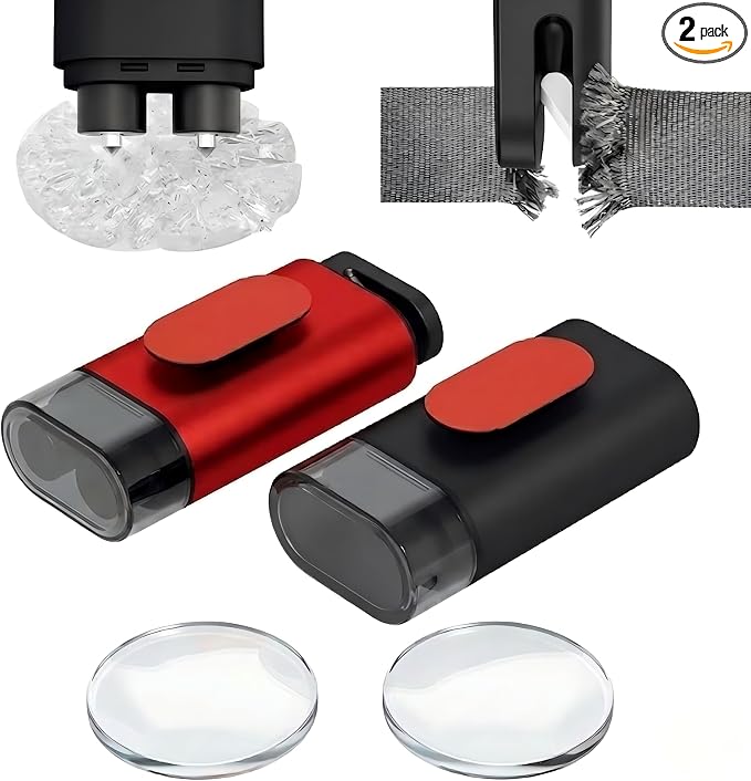 2 Pack Spring-Loaded Car Window Breaker and Seatbelt Cutter, Emergency Escape Tool with Testing Glass, Portable Automotive Safety Hammer for Underwater/Rollover Rescue (Red/Black)