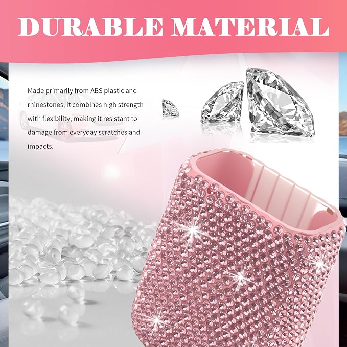 Bling Chapstick Holder for Car with Rhinestone,Portable Car Chapstick Holder as Chapsticks Organizer,Self-Adhesive Cars Lip Balm Holders Cars Interior Accessories for Women (Pink)