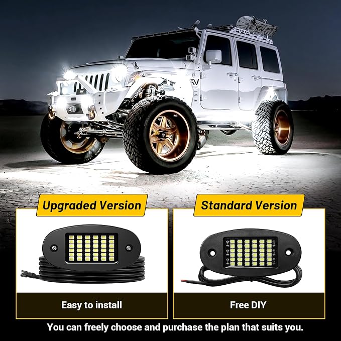 Hovano 8 Pods White Rock Light Kit with Wired Switch - 6500K Pure White LED Underglow, IP68 Waterproof, Super Bright 36 LEDs for Trailer Off Road SUV UTV ATV RZR Car