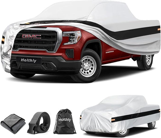 10 Layers Truck Cover Waterproof All Weather Custom Fit GMC Sierra 1500(2002-2026)Double/Extended/Crew Cab Short Bed, Outdoor Full Exterior Pickup Car Cover Sun Rain Snow Ice Protection.Sliver