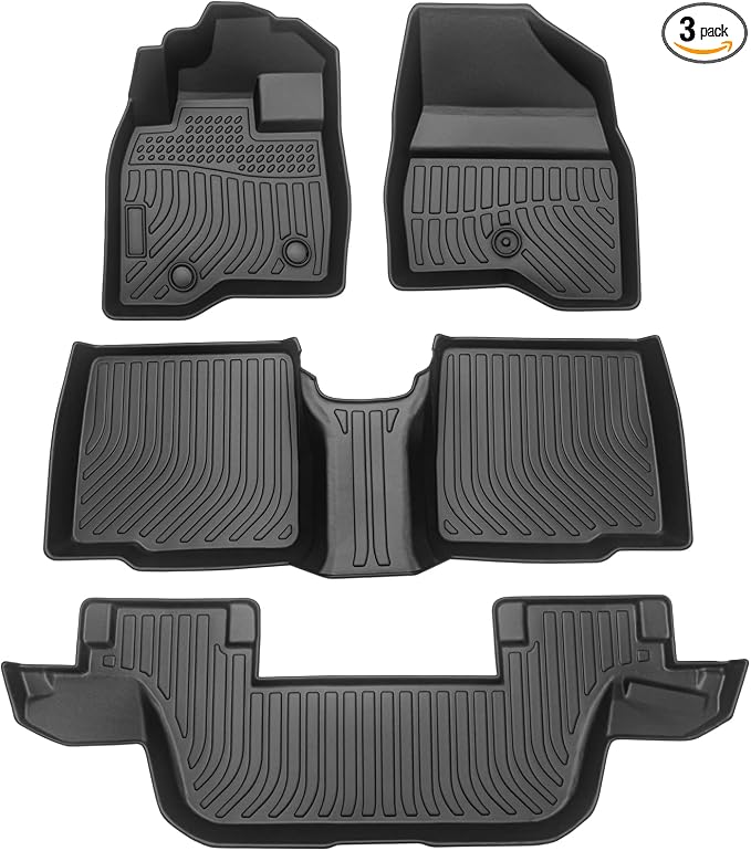All Weather Floor Mats for 2011-2014 Ford Explorer (No Fit Bucket Seating), Floor Mats Fits 1st & 2nd & Row, 3D Anti-Slip Waterproof TPE Rubber Protector Car Mats Full Set Liners