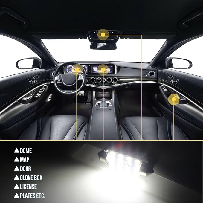 Pack-24 Car LED Bulb Kit Set, T10 31 mm 42 mm Interior Car Lights Bulbs Dome Light, Festoon Bulbs LED Replacement Bulbs for Car Dome Map Door Courtesy License Plate Lights (White)
