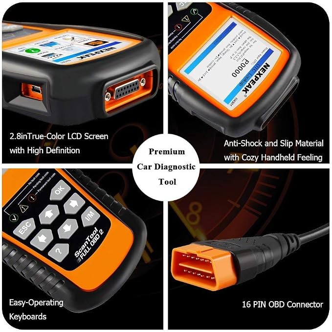 NEXPEAK NX501 OBD2 Scanner Enhanced Code Reader for All Post-1996 Vehicles | Professional OBD2 scanner reads/clears engine codes, monitors battery, 10 modes & live data on color screen，plug and play