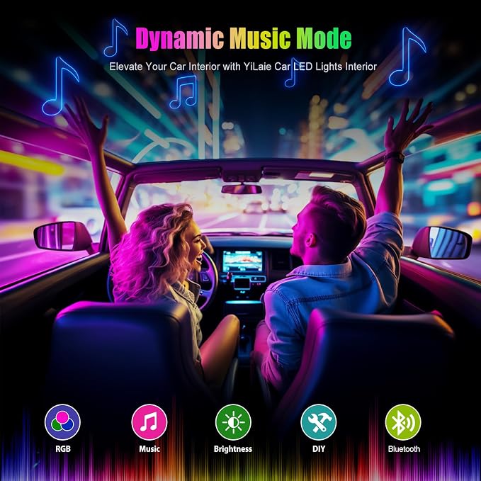 Yilaie LED Car Lights Interior Footwell Lighting Decorations Inside with App Control, Music Sync Multicolor for Trucks DC 12V