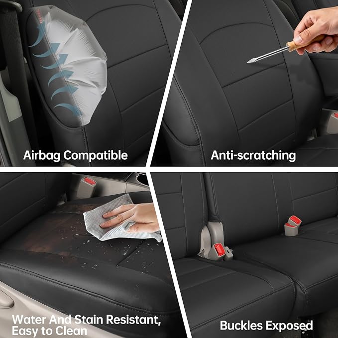 coverdream Sienna Leather Car Seat Covers Custom Fit for 2011-2020 Toyota Sienna SE,LE,XLE,SE Premium,XLE Premium,8-Seater,Full Coverage,Airbag Compatible Auto Seat Protector (Full Set,Black)
