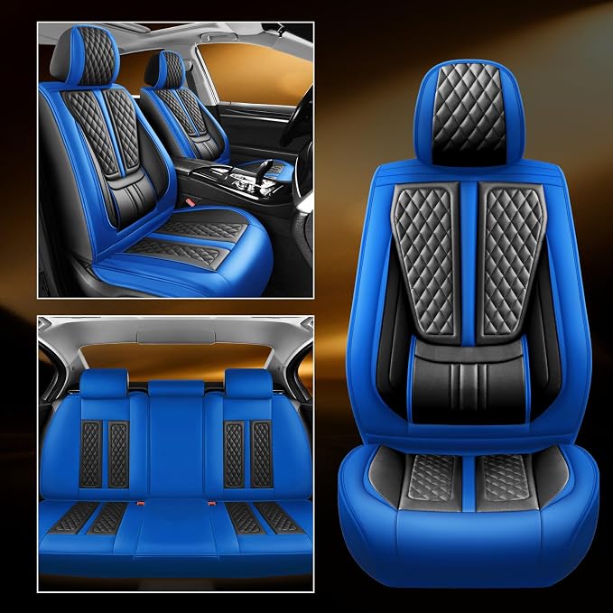 Fit Juke Car Seat Covers Compatible with Nissan Juke 2011-2016 2017.Full Coverage Waterproof Leather,Compatible with Airbag,All - Weather Seat Cushion Protector(Full Set,Blue)